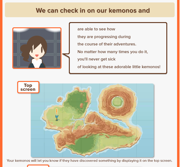 We can check in on our kemonos and are able to see how they are progressing during the course of their adventures.